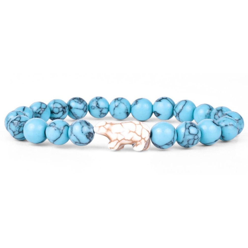 Fahlo Turquoise Blue‎ Stone Beaded Venture Polar Bear Tracking Stretch Bracelet